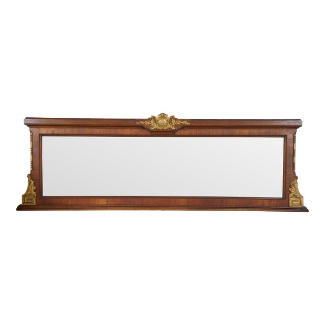 Antique French Louis XVI Mahogany Ormolu Overmantle Mirror Dresser Backsplash 49" For Sale
