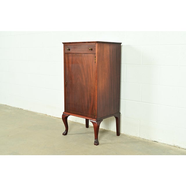 Victorian Antique Victorian Carved Inlaid Mahogany Music Cabinet, Circa 1900 For Sale - Image 3 of 15