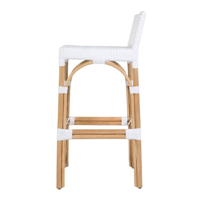 Wood Serienna 30 in. Seat Height Rectangular Rattan Low Back Bar Stool, Smooth White For Sale - Image 7 of 11
