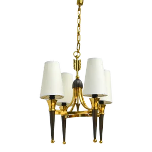 Art Deco Andre Arbus Style Brass Bronze & Gunmetal Finish 4 Light Chandelier, 2 Available