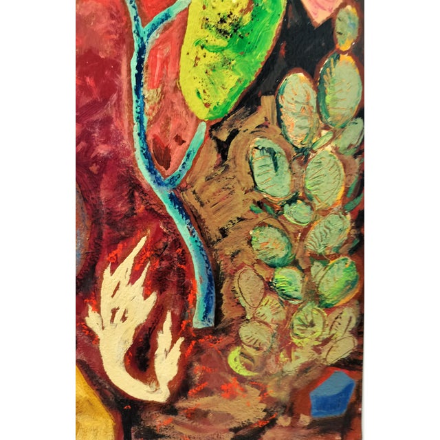Abstract Expressionism Bright Surreal Landscape Painting by Jacques Lamy "Picking Olives in Andalusia" For Sale - Image 3 of 8