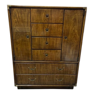 1980s Drexel Accolade Campaign Style Gentleman's Chest Armoire For Sale
