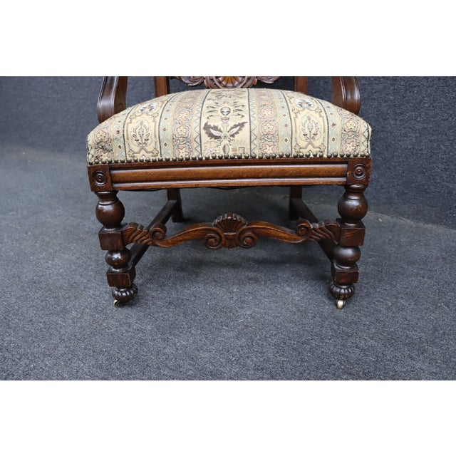 Traditional Renaissance Revival Quarter Sawn Oak Throne Armchair For Sale - Image 3 of 10