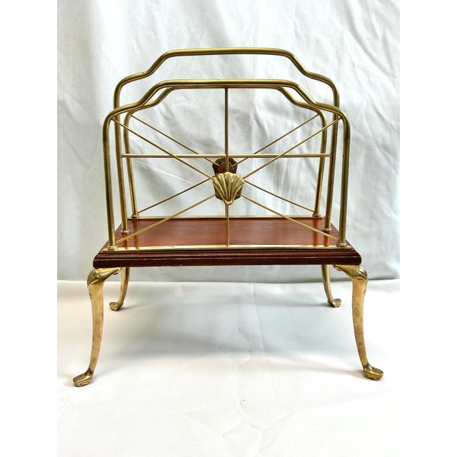 Mid 20th Century Mid Century Hollywood Regency Brass Magazine Rack - Art Nouveau Scallop Design Rack For Sale - Image 5 of 8