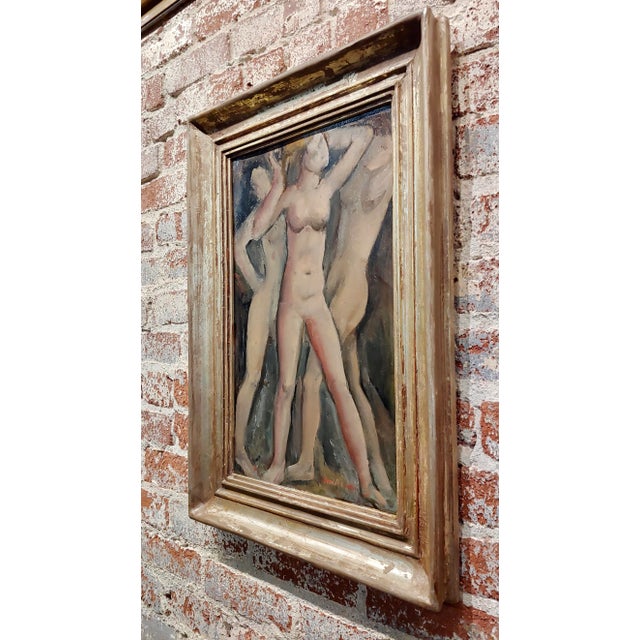 Wood 1929 Three Nude Female Figures -Early Fauvism Oil Painting For Sale - Image 7 of 9
