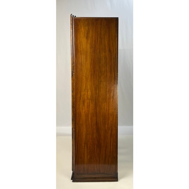 Brown Mid 20th Century English Art Deco Book-Matched Burl Walnut Wardrobe For Sale - Image 8 of 13