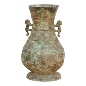 Tall Antique Patinated Bronze Vessel