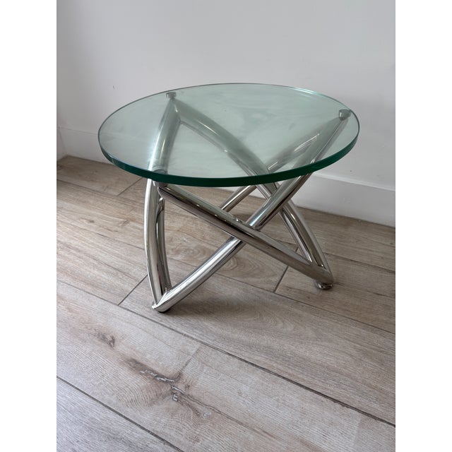 1980s Chrome and Glass Drinks Table For Sale - Image 10 of 10