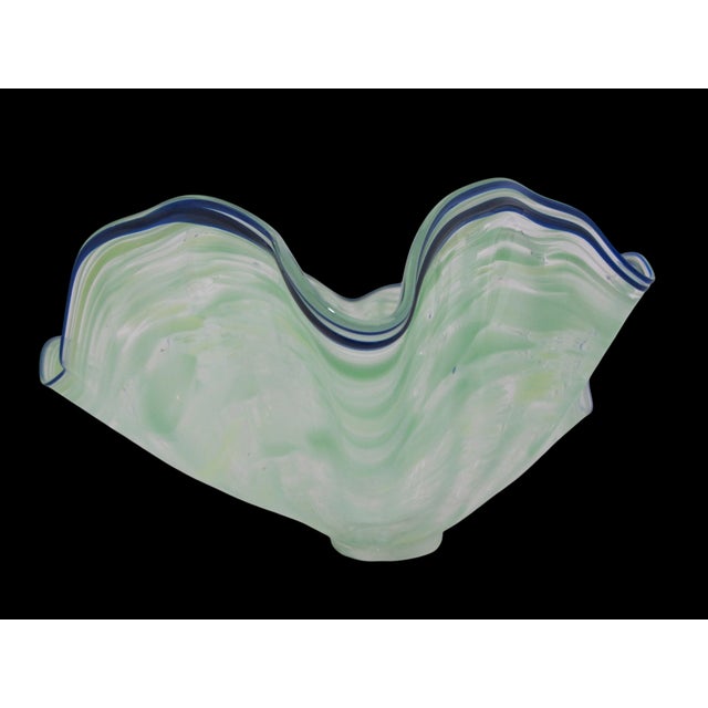 Large Seaform Blue Green Ruffled Pilchuck Studio Hand Blown Art Glass Bowl For Sale - Image 10 of 13