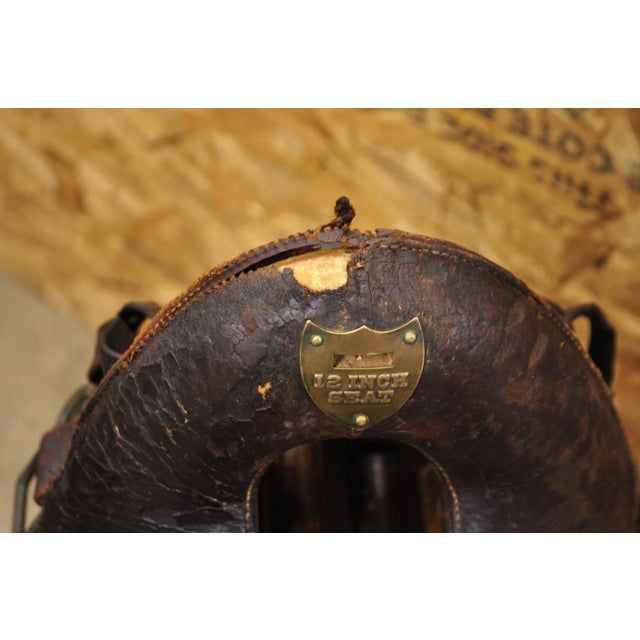 Animal Skin Antique McClellan Brown Leather 12 Inch Wwi Calvary Horse Saddle, Circa 1900 For Sale - Image 7 of 18