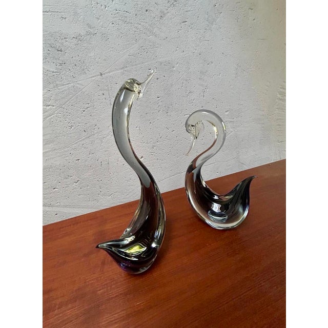 1970s Antiqued Murano Glass Black Swans from Seguso, 1970s, Set of 2 For Sale - Image 5 of 13