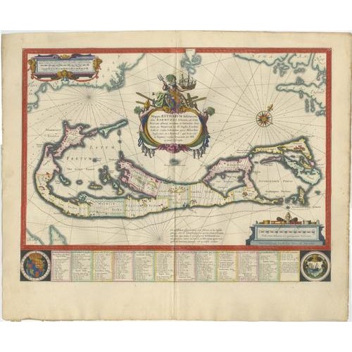 Blaeu Bermuda Map, Somers Isles, Atlantic Chart, Hand-Colored, c.1642 : A highly decorative and historically significant...