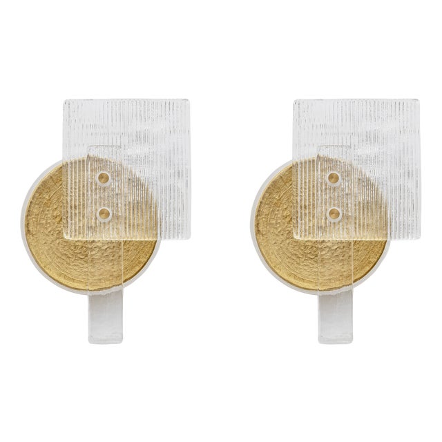 21st Century Art Deco Murano Glass Sconces with Gold Texture, Italy, Set of 2 For Sale