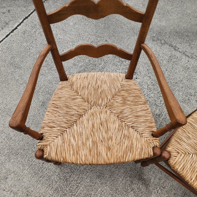 Vintage Ladder Back Rush Seat Dining Chairs Set of 4 For Sale - Image 10 of 12
