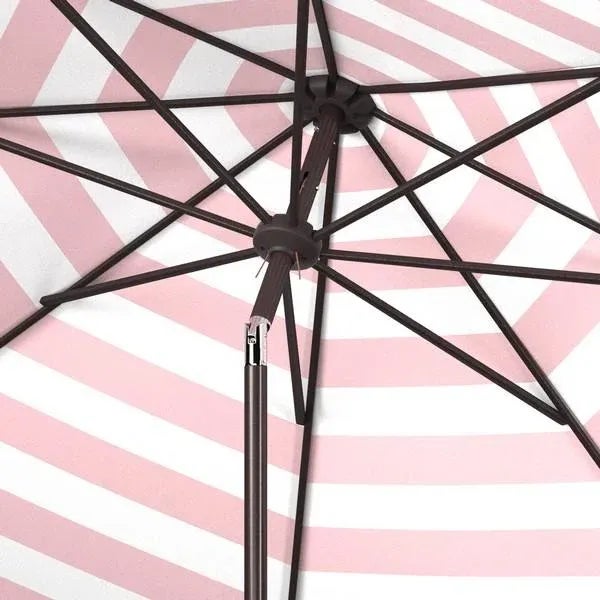 Safavieh Outdoor UV Resistant Iris Fashion Line 9ft Auto Tilt Umbrella - Red Stripe For Sale - Image 4 of 5