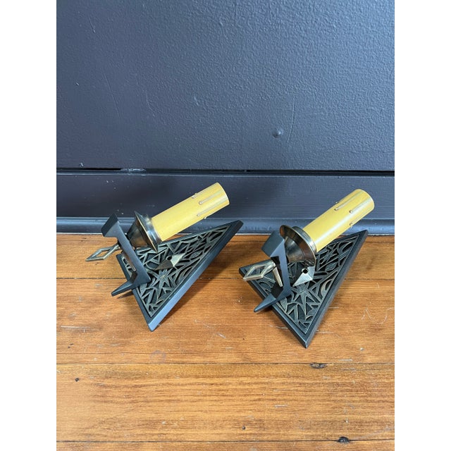 1920s Art Deco Triangle Sconces - a Pair For Sale In San Francisco - Image 6 of 9