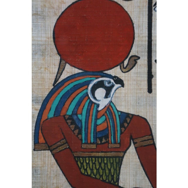 Late 20th Century Egyptian Revival Papyrus Painting Art Pharaoh King Ramses Queen Nefertari - Set of 2 For Sale - Image 11 of 14