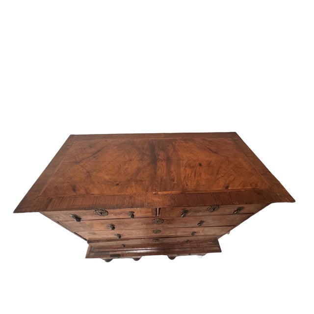 Antique William and Mary Burl Walnut Chest on Stand With Original Bronze Hardware and Cannonball Feet, Late 17th Century For Sale - Image 9 of 15