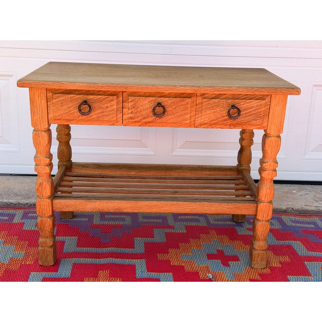 Mid-Century Modern Danish Oak Side Table With Storage Drawers For Sale - Image 3 of 7