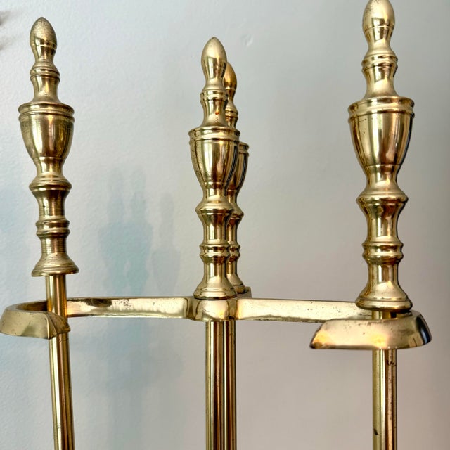 English Vintage Polished Brass Fireplace Tool Set For Sale - Image 3 of 8