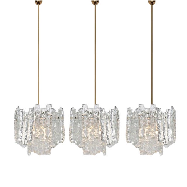 Modern Ice Glass Pendant Light from Kalmar, 1970s For Sale