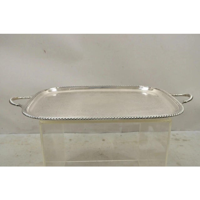 Vintage Victorian Epc Silver Plated Etched Twin Handle Serving Platter Bar Tray For Sale - Image 10 of 10
