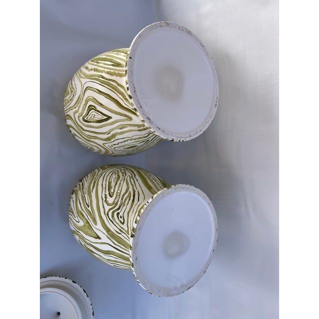 Hand Painted Faux Boix Jars a Pair For Sale - Image 9 of 10