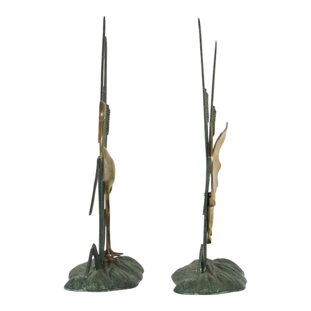 1960s Mid-Century Heron and Duck Figurines in Brass and Green Metal, 1950s, Set of 2 For Sale - Image 5 of 14