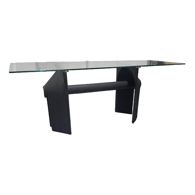 Postmodern Black Cast Iron Dining Table with Glass Top, 1980s For Sale