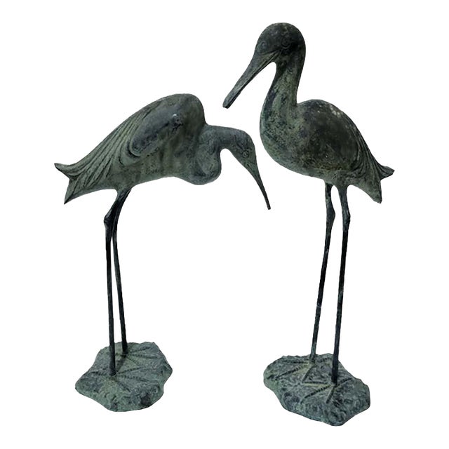Pair of Tall Egrets or Cranes - Vertigris Finish - Great for the Garden For Sale