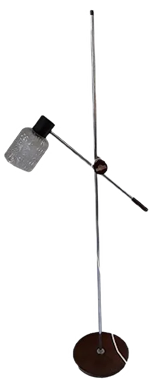Vintage Chromed Steel Tube & Teak Adjustable Floor Lamp, 1960s