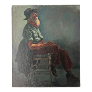 Vintage Acrylic on Canvas Portrait of an Elderly Man