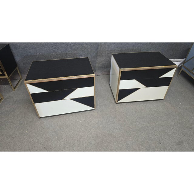 Not Yet Made - Made To Order Geometric Nightstands in Birch Wood with Glass and Brass from Justfurnituress SRL, Set of 2 For Sale - Image 5 of 17