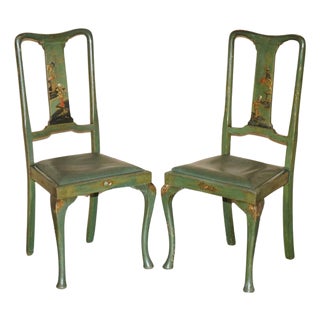Set of Vintage Chinese Green Side Chairs, 1920s For Sale