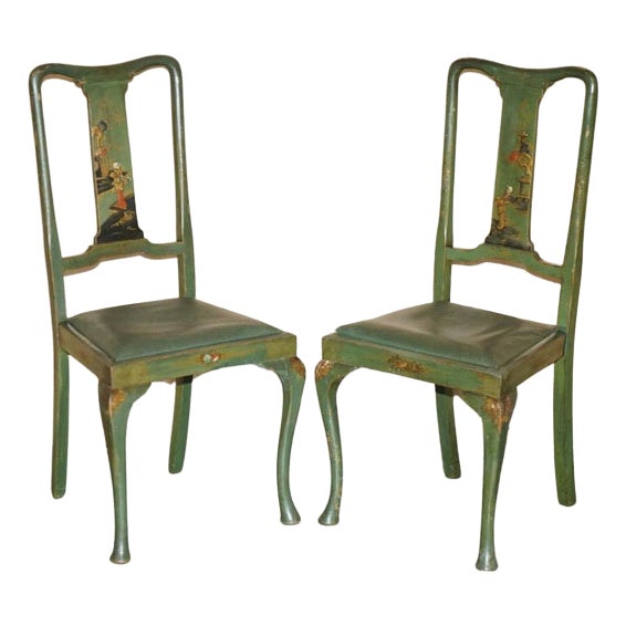 Set of Vintage Chinese Green Side Chairs, 1920s For Sale