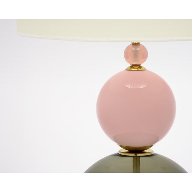 Italian Modernist Pink and Gray Venetian Glass Lamps, Murano, Italy - a Pair For Sale - Image 3 of 9