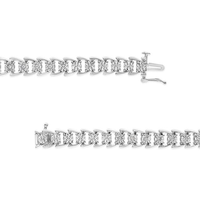Haus of Brilliance .925 Sterling Silver 1/4 Cttw Miracle Set Round Diamond Composite Open Linked Composite Line Bracelet (I-J Color, I3-Promo Clarity) - 7.5" For Sale - Image 4 of 6
