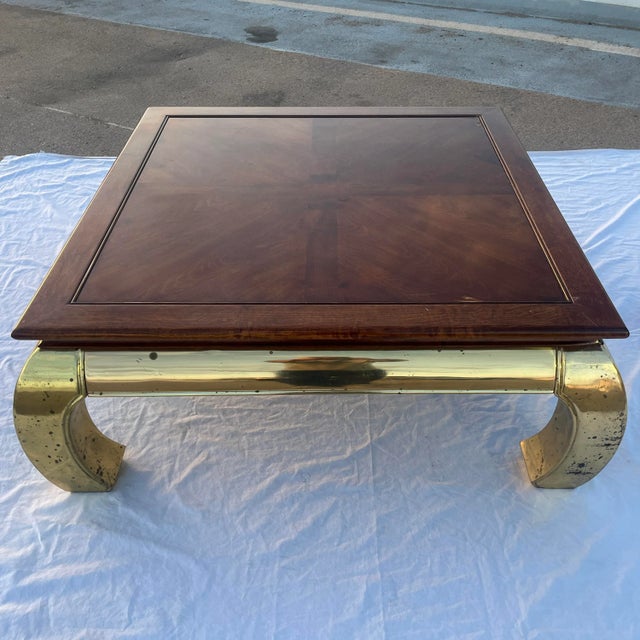 Mid-Century Modern Asian Influenced Ming Legged Brass Coffee Table After Mastercraft For Sale - Image 3 of 13
