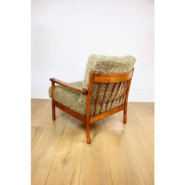 Vintage Wood Lounge Chair with Olive Green Long Pile Upholstery, 1970 For Sale - Image 6 of 13