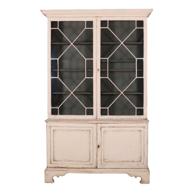 English Painted Glazed Bookcase in Oak, 1700s For Sale