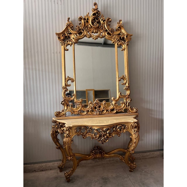 Console Table with Baroque Mirror, 1890s, Set of 2 For Sale - Image 10 of 17