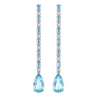 Topaz Long Drop Earrings, Silver, Gold, Pair For Sale