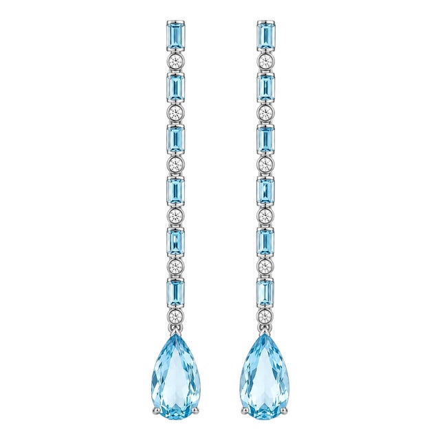 Topaz Long Drop Earrings, Silver, Gold, Pair For Sale