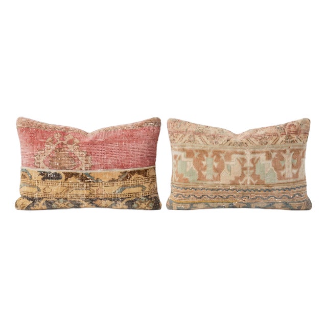 Red Patchwork Rug Pillow Cover 16'' X 24'' - Set of Two For Sale