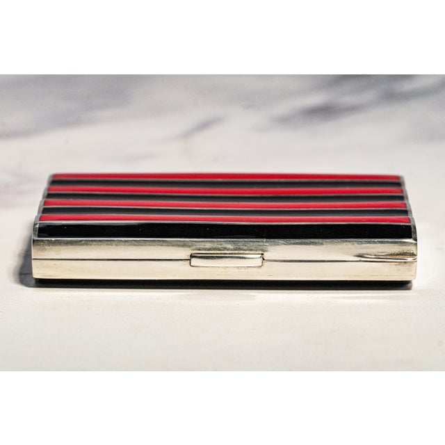 Metal Rare Art Deco Antique Silver Black Red Enamel Cigarette Case Court of Siam Bangkok Presentation Box Luxury Tobacciana For Sale - Image 7 of 18
