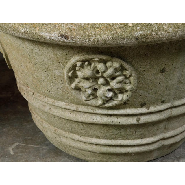 Mid 20th Century Vintage Pair of Mid-Century Cast Stone Planters with Rosette Motifs For Sale - Image 5 of 11