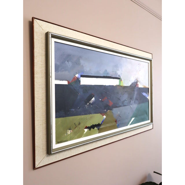 Mid-Century Modern 'Edge of the Land' Vintage Original Abstract Landscape Oil Painting by Swedish Artist Hans Osswald (1919-1983), Framed For Sale - Image 4 of 15