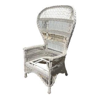 20th Century Woven Wicker Wingback Peacock Chair For Sale
