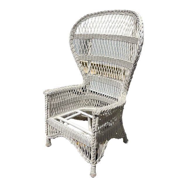 20th Century Woven Wicker Wingback Peacock Chair For Sale