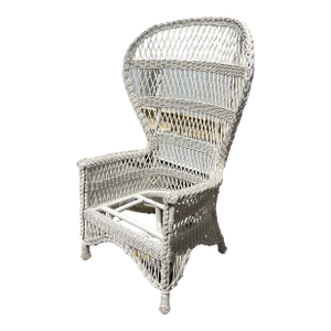 20th Century Woven Wicker Wingback Peacock Chair